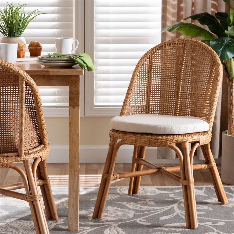 Pemberly Row Light Honey Rattan Wingback Dining Chair with Cushion