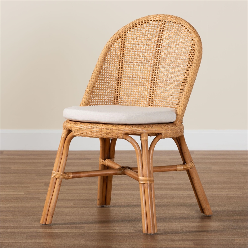Pemberly Row Light Honey Rattan Wingback Dining Chair with Cushion