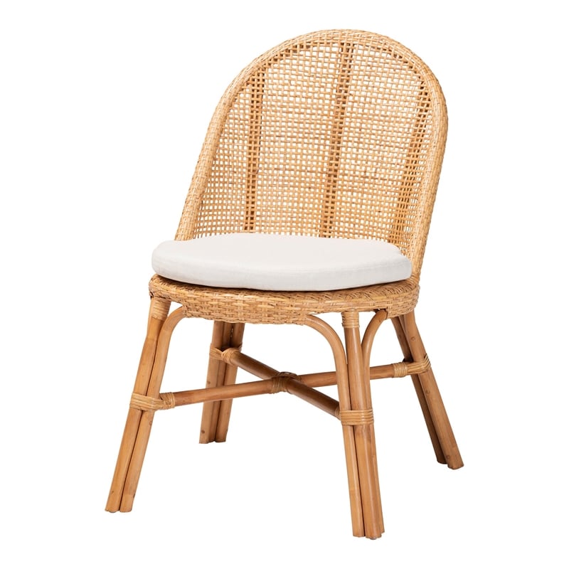 Pemberly Row Light Honey Rattan Wingback Dining Chair with Cushion