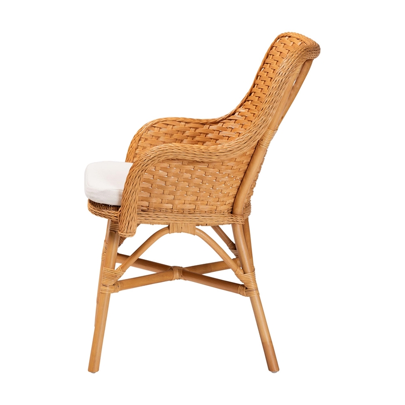 Pemberly Row Light Honey Rattan Dining Chair with Braided Detail
