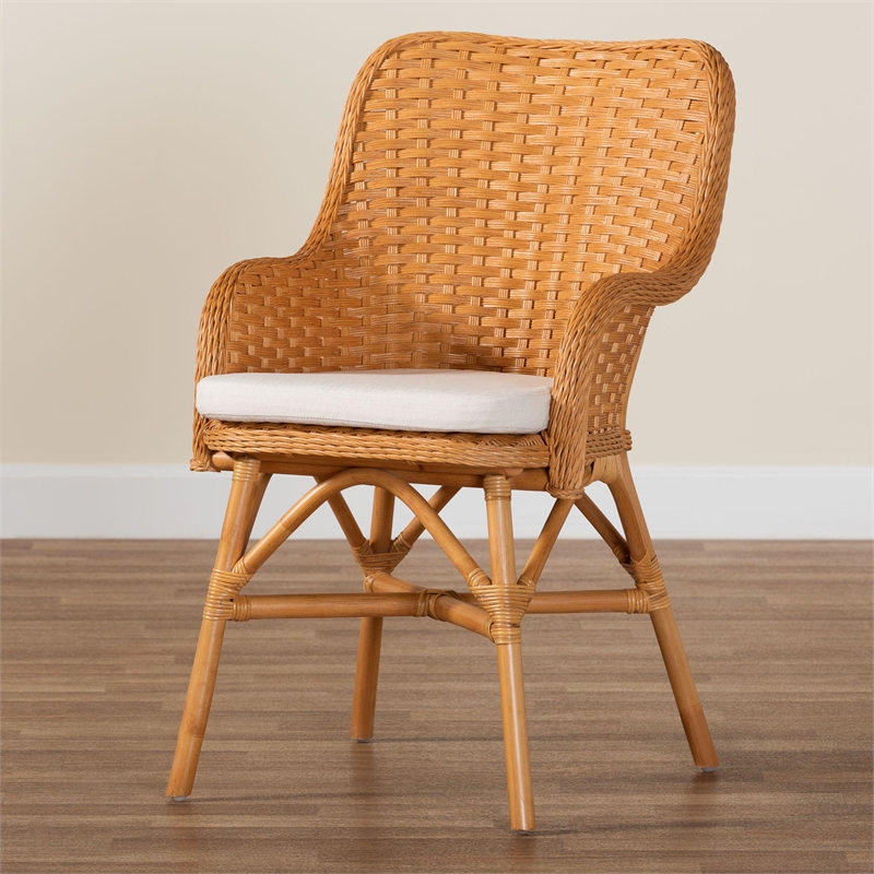 Pemberly Row Light Honey Rattan Dining Chair with Braided Detail