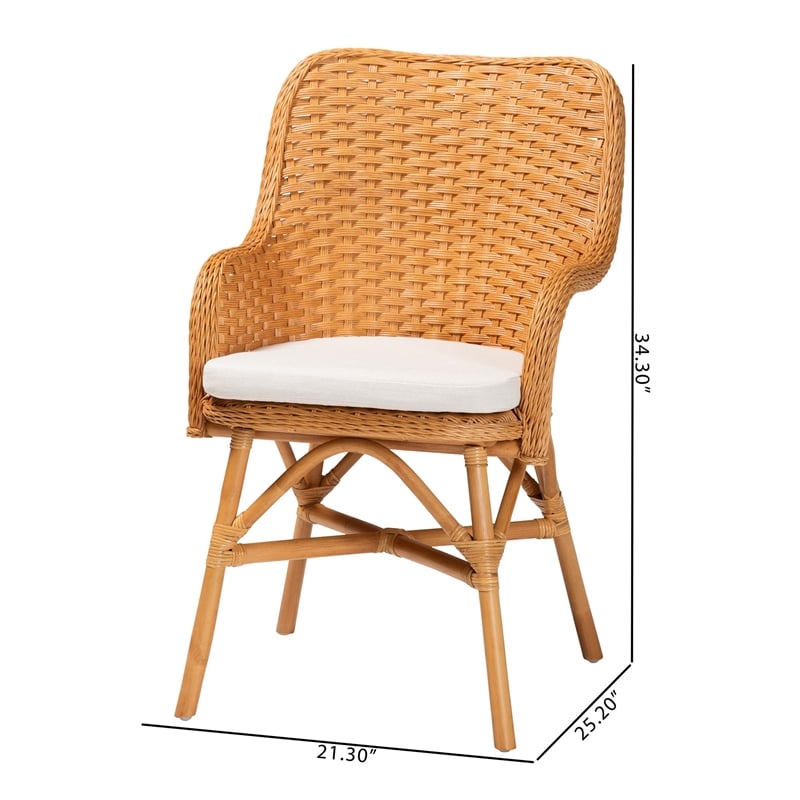 Pemberly Row Light Honey Rattan Dining Chair with Braided Detail
