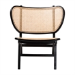 Pemberly Row Black Mahogany Wood and Woven Rattan Accent Chair