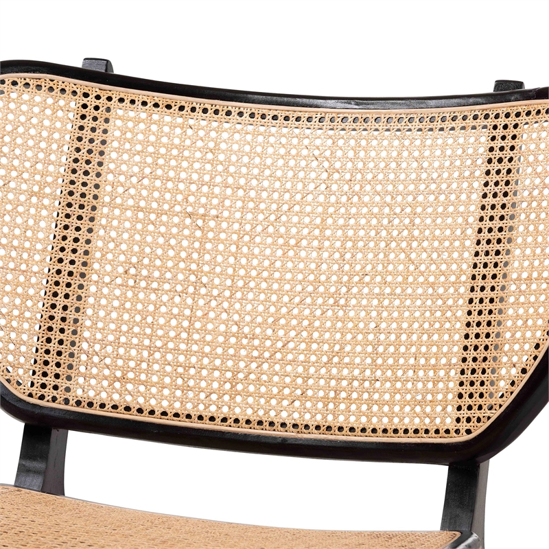 Pemberly Row Black Mahogany Wood and Woven Rattan Accent Chair