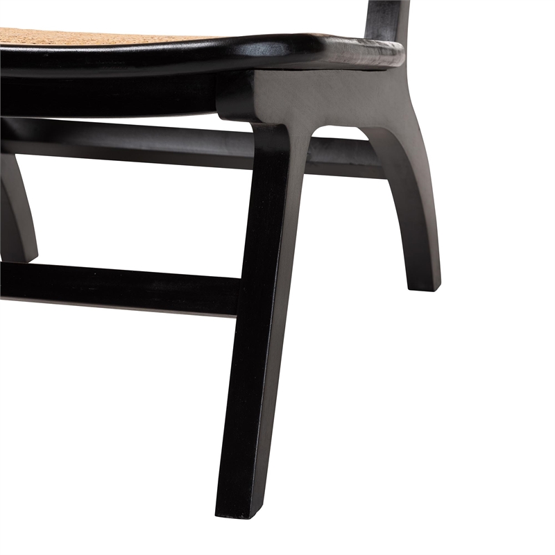 Pemberly Row Black Mahogany Wood and Woven Rattan Accent Chair