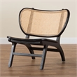 Pemberly Row Black Mahogany Wood and Woven Rattan Accent Chair
