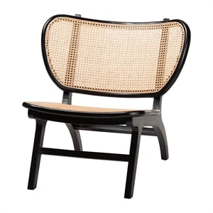 Pemberly Row Black Mahogany Wood and Woven Rattan Accent Chair