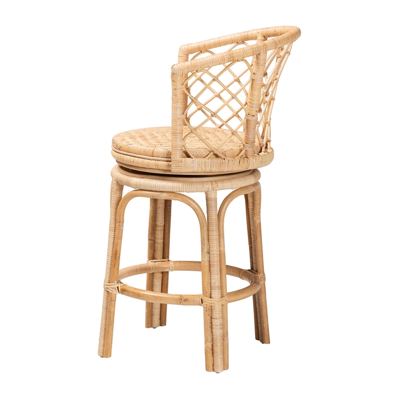 Pemberly Row Light Honey Rattan Swivel Counter Stool with Footrest