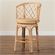 Pemberly Row Light Honey Rattan Swivel Counter Stool with Footrest