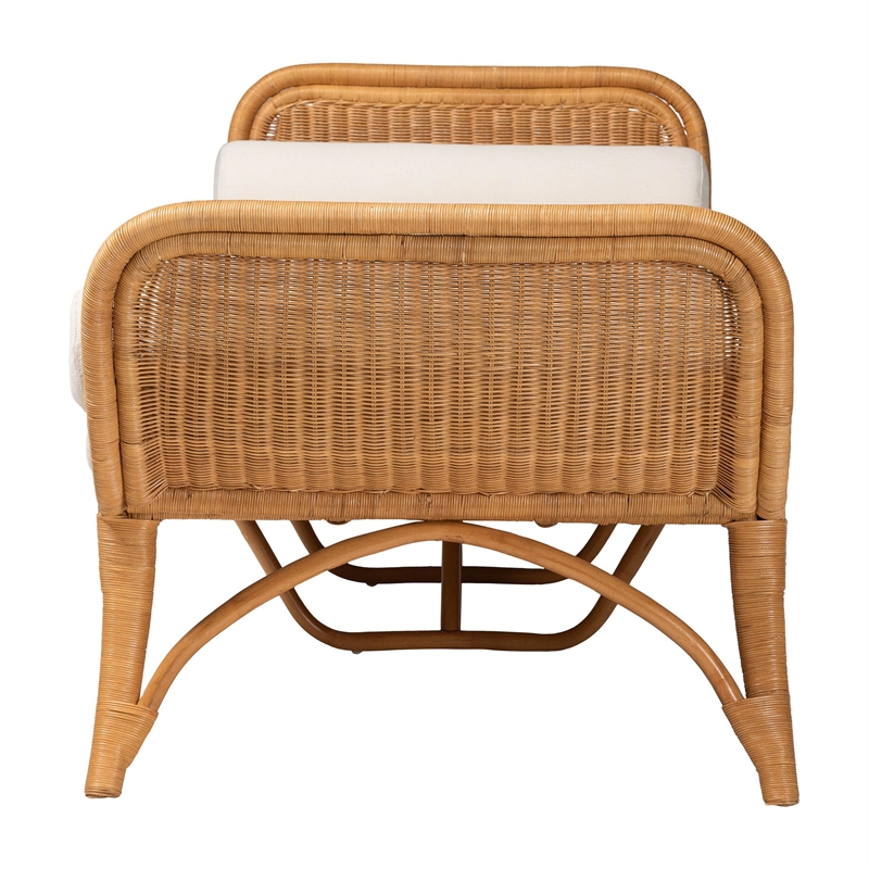 Pemberly Row Light Honey Rattan Daybed with Cushion and 2 Pillows