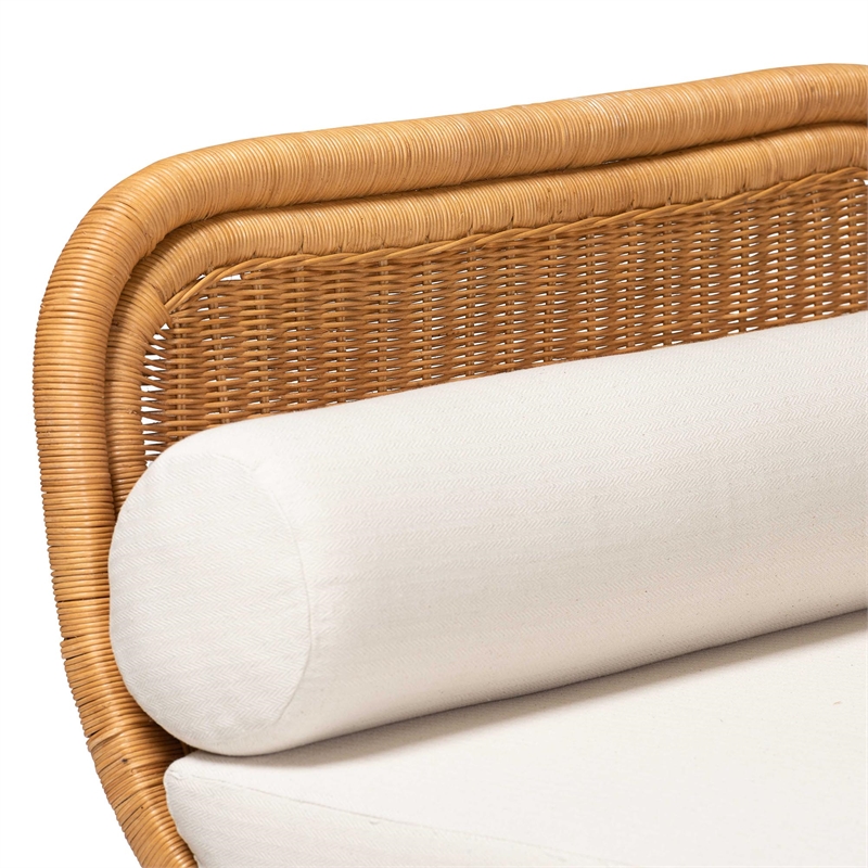 Pemberly Row Light Honey Rattan Daybed with Cushion and 2 Pillows