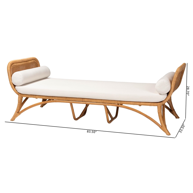 Pemberly Row Light Honey Rattan Daybed with Cushion and 2 Pillows