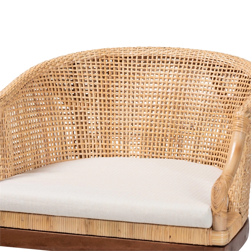 Pemberly Row Light Honey Rattan and Wood 2-Piece Counter Stool Set