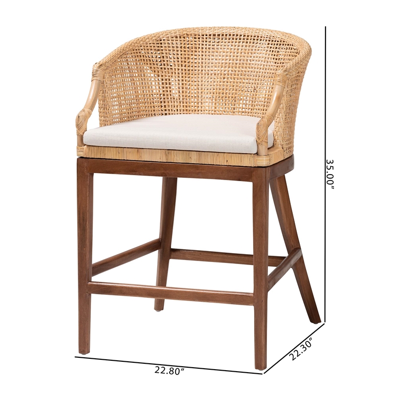 Pemberly Row Light Honey Rattan and Wood 2-Piece Counter Stool Set