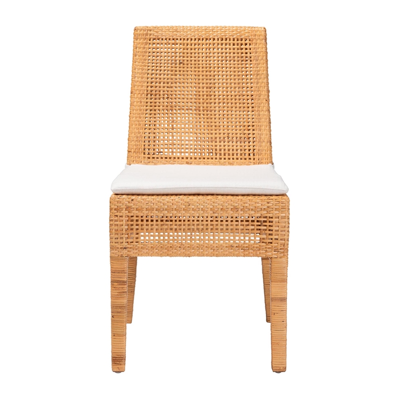 Pemberly Row Light Honey Rattan and Mahogany Wood Dining Chair