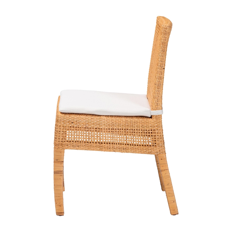 Pemberly Row Light Honey Rattan and Mahogany Wood Dining Chair