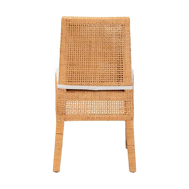 Pemberly Row Light Honey Rattan and Mahogany Wood Dining Chair