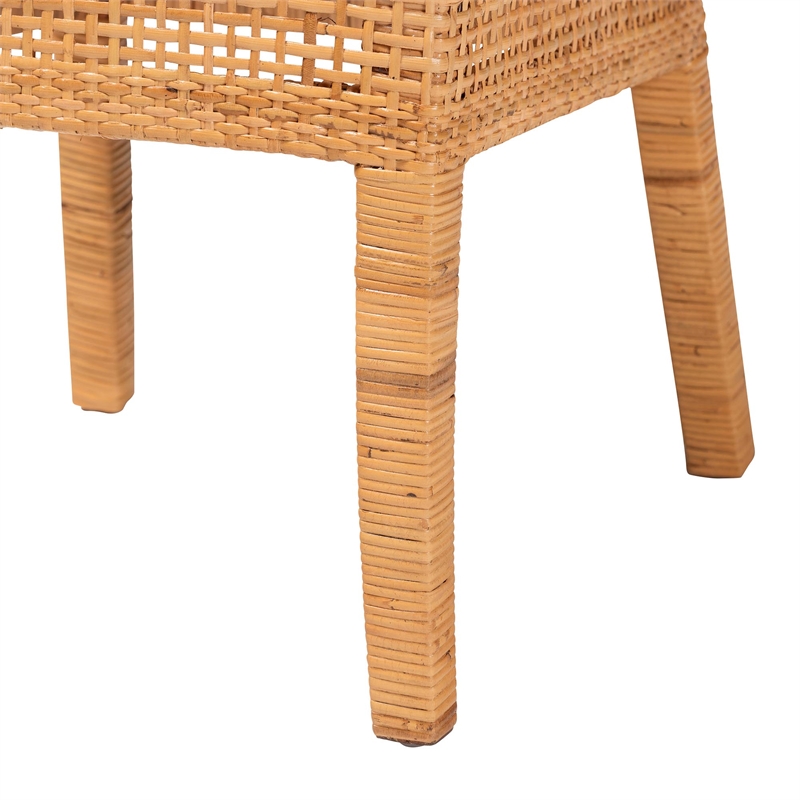 Pemberly Row Light Honey Rattan and Mahogany Wood Dining Chair