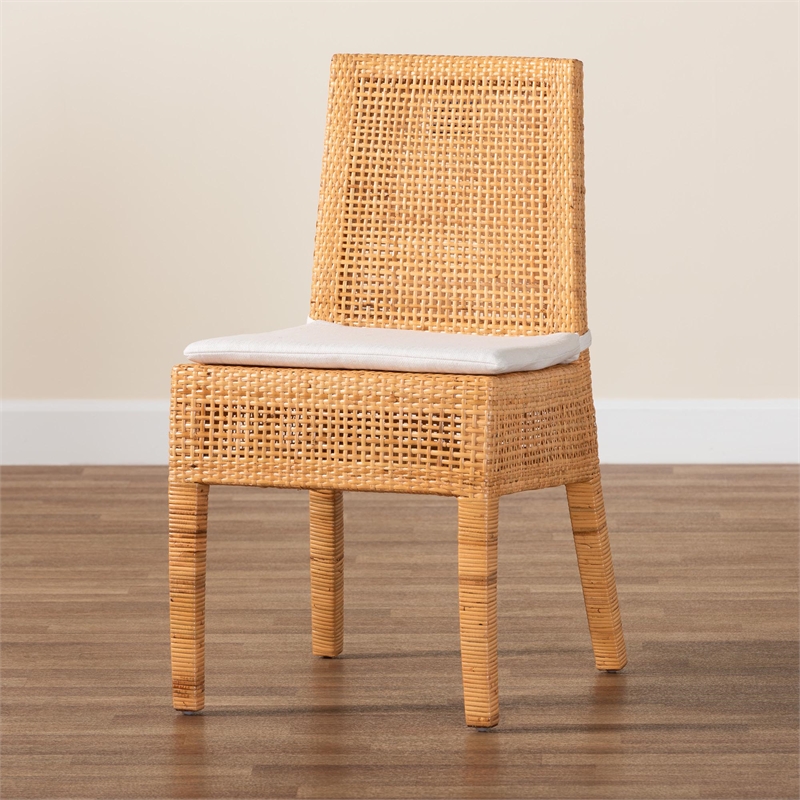 Pemberly Row Light Honey Rattan and Mahogany Wood Dining Chair