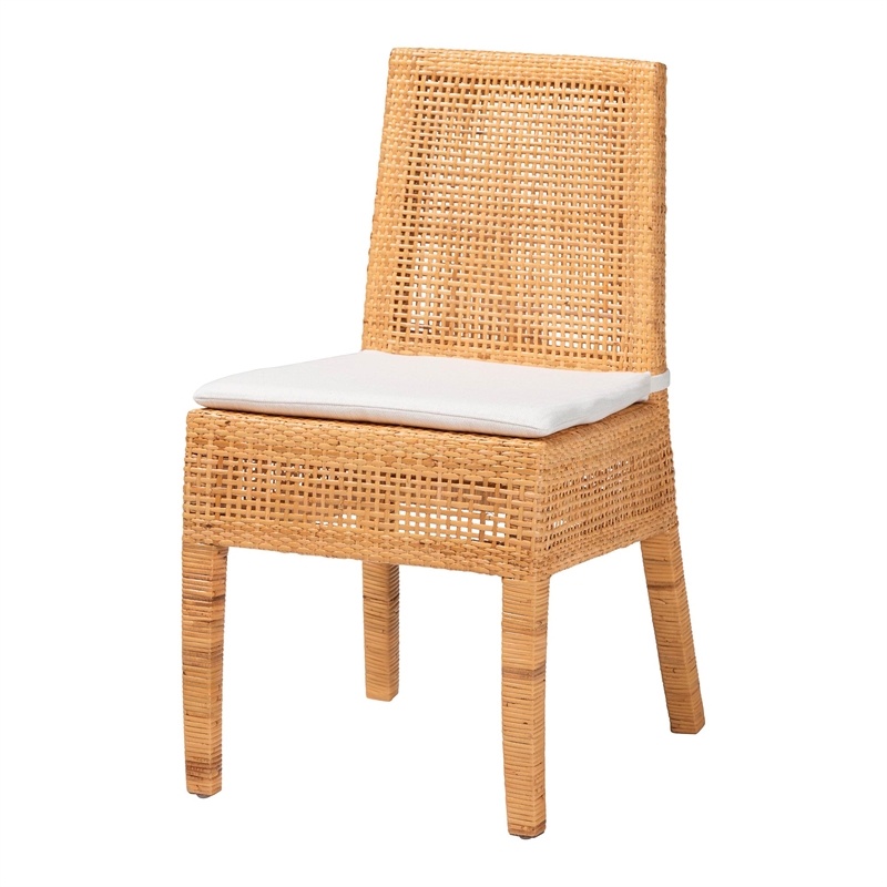 Pemberly Row Light Honey Rattan and Mahogany Wood Dining Chair