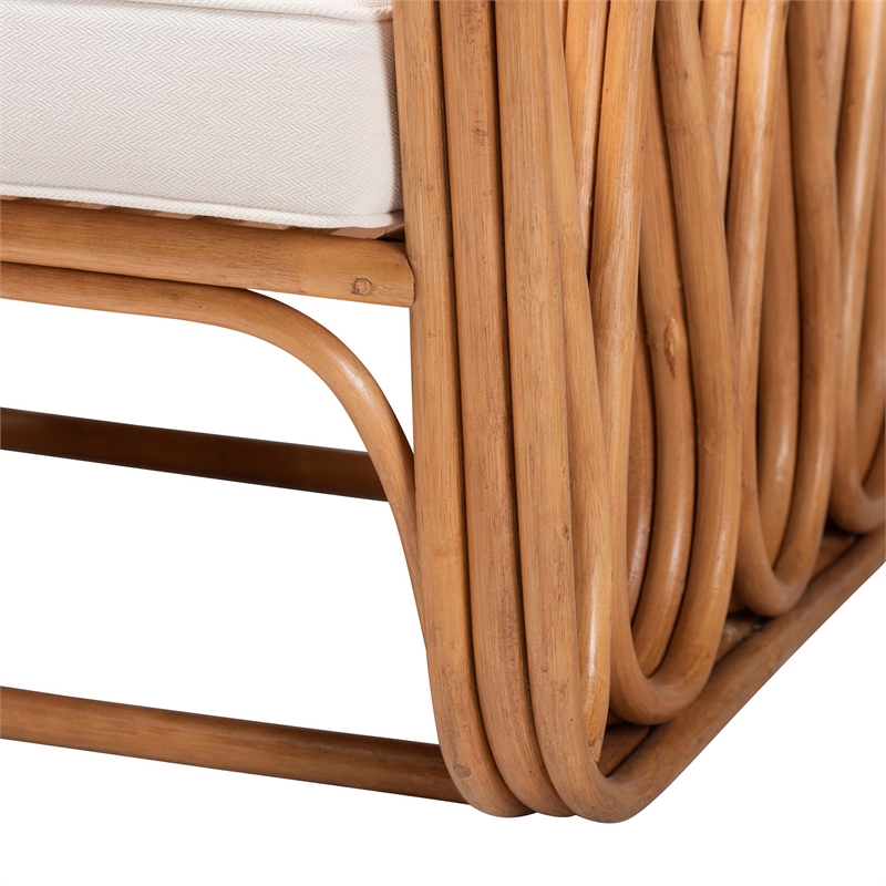 Pemberly Row Light Honey Rattan Openwork Arm Chair with Cushions