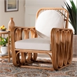 Pemberly Row Light Honey Rattan Openwork Arm Chair with Cushions