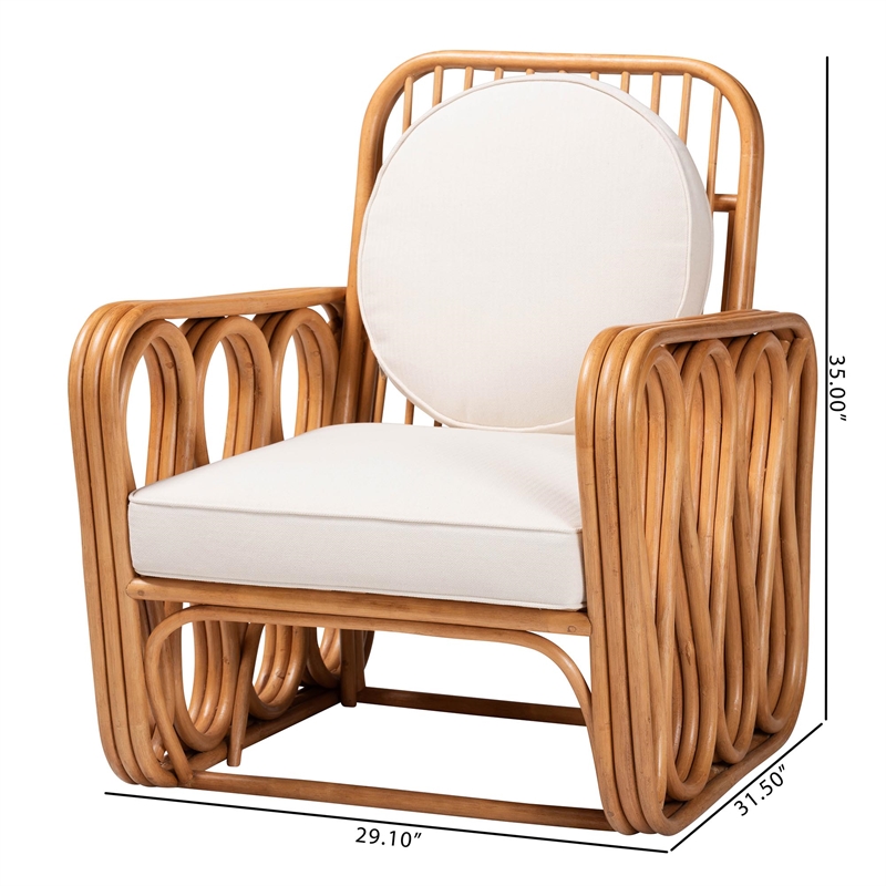 Pemberly Row Light Honey Rattan Openwork Arm Chair with Cushions