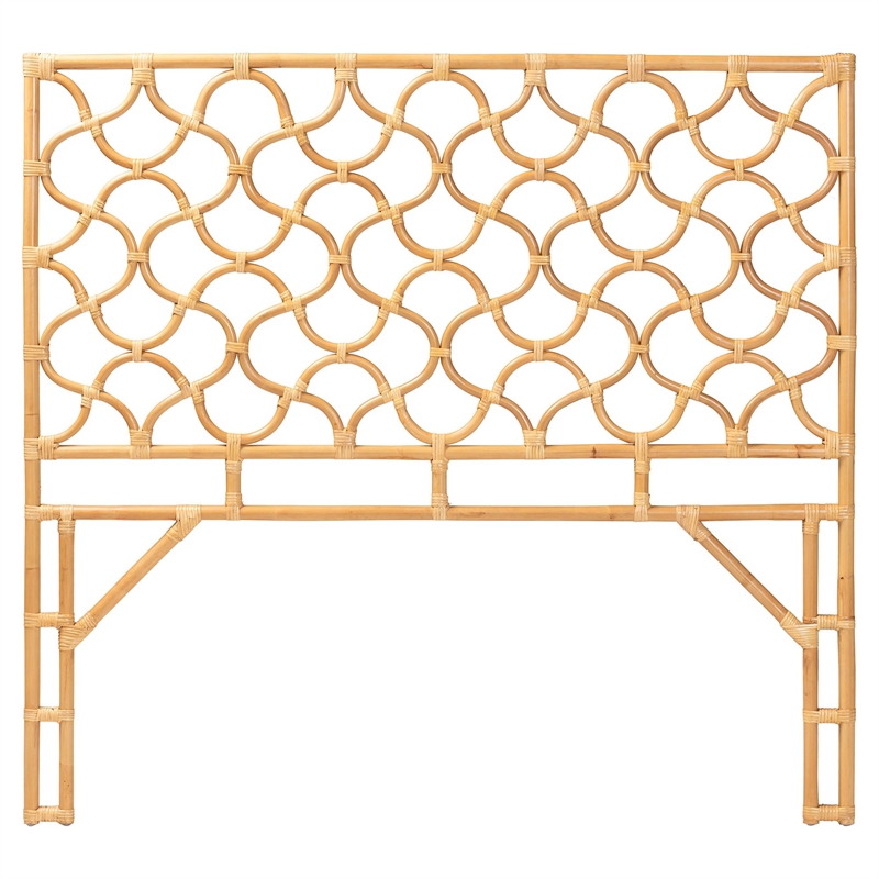 Pemberly Row Natural Rattan Queen Standalone Headboard with Openwork Panel