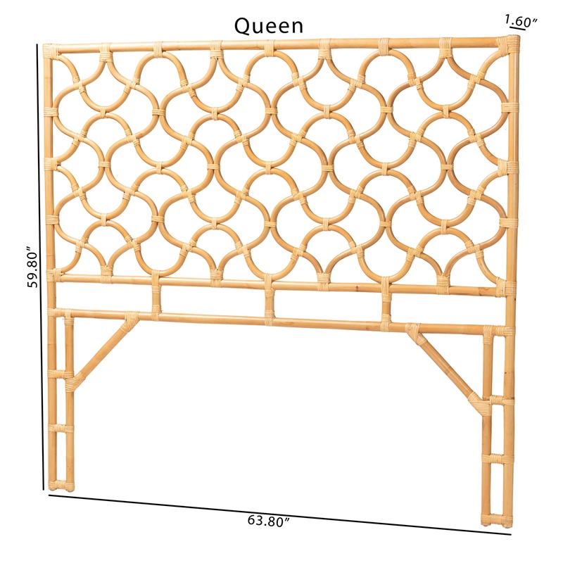 Pemberly Row Natural Rattan Queen Standalone Headboard with Openwork Panel