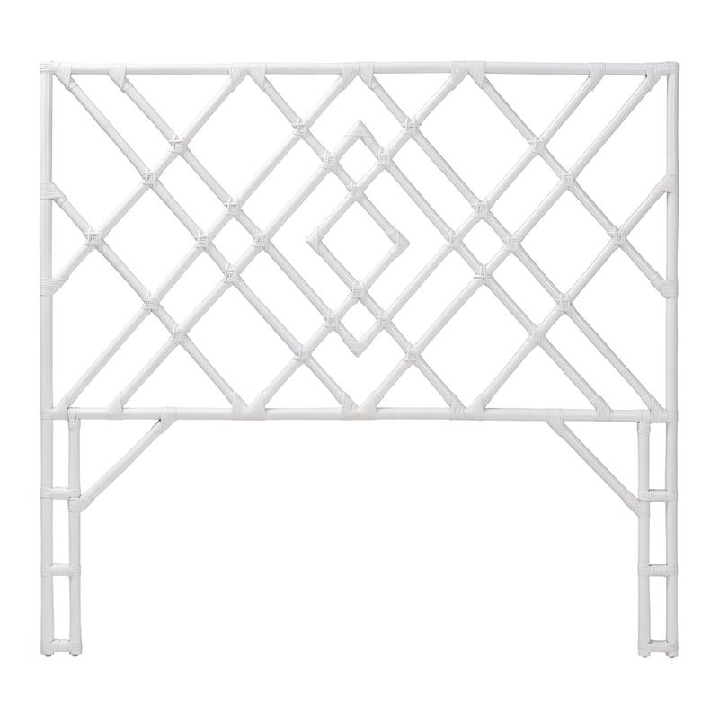 Pemberly Row White Rattan Queen Standalone Headboard with Diamond Design