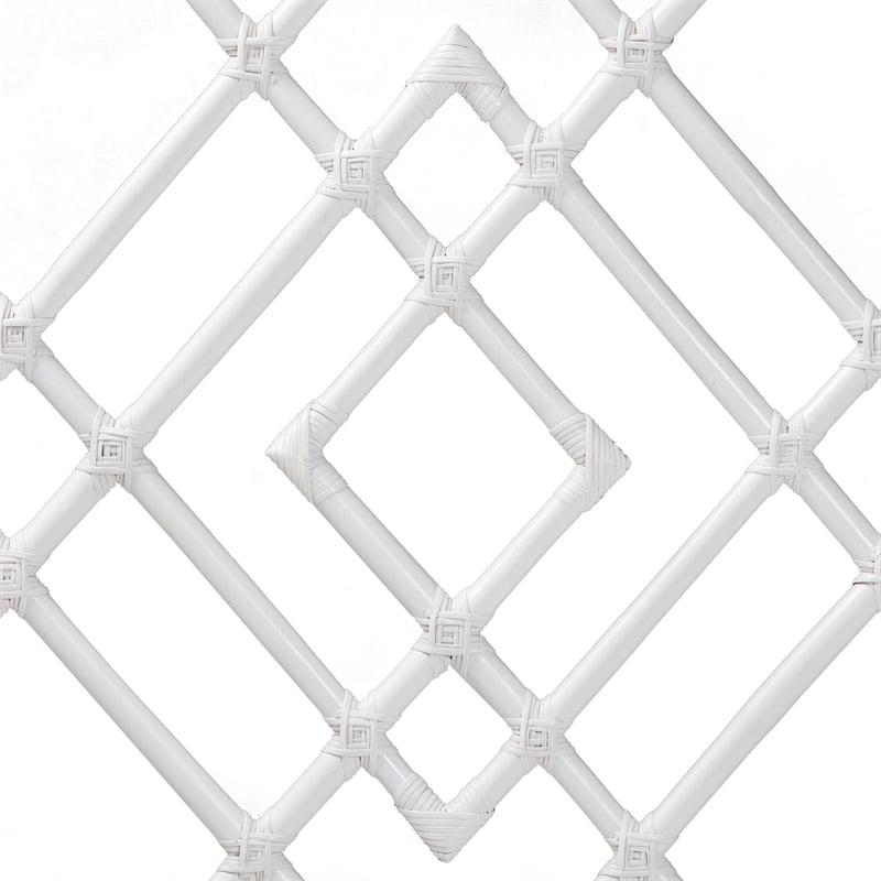 Pemberly Row White Rattan Queen Standalone Headboard with Diamond Design