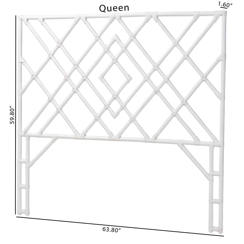 Pemberly Row White Rattan Queen Standalone Headboard with Diamond Design