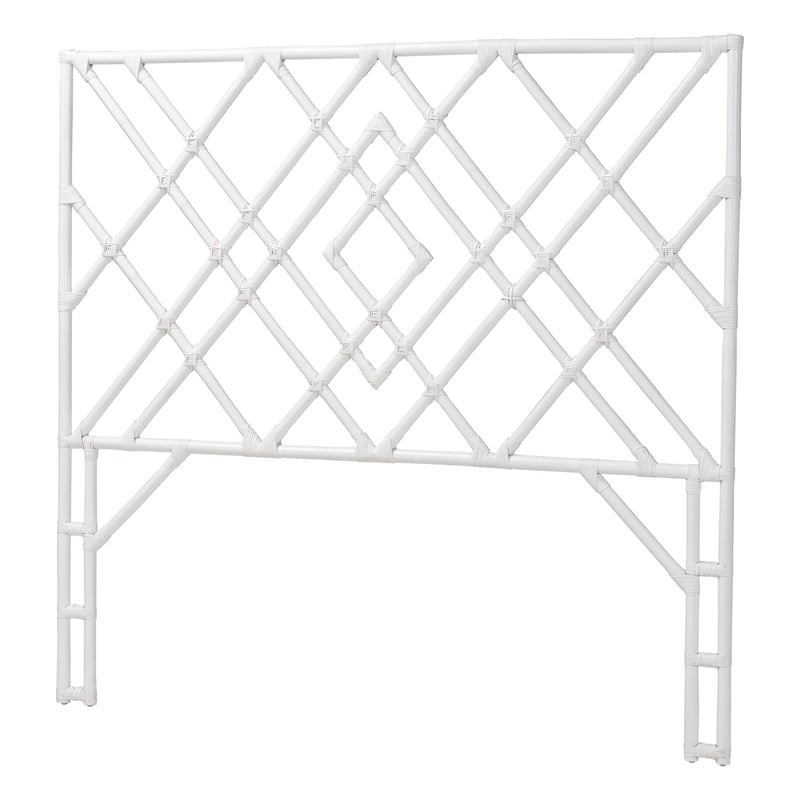Pemberly Row White Rattan Queen Standalone Headboard with Diamond Design