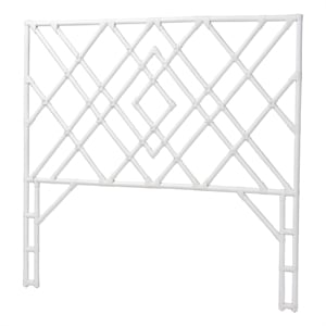 Pemberly Row White Rattan Queen Standalone Headboard with Diamond Design