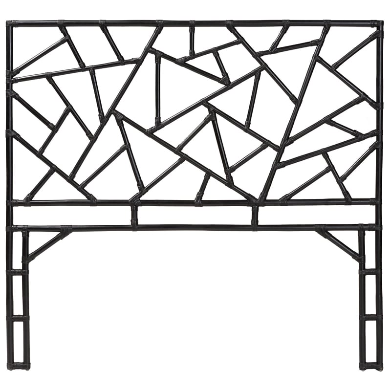 Pemberly Row Black Rattan Queen Standalone Headboard with Geometric Panel