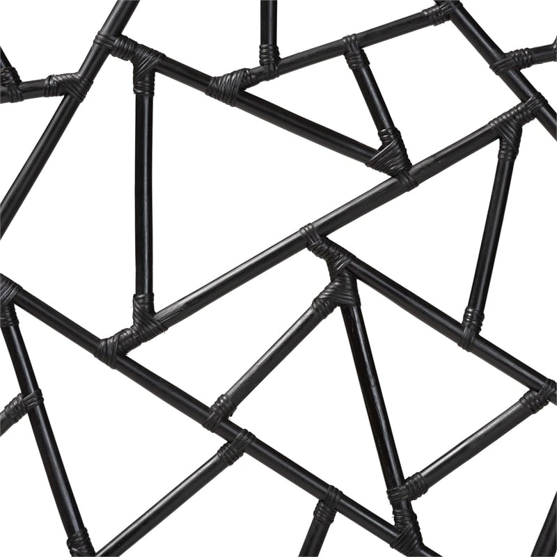 Pemberly Row Black Rattan Queen Standalone Headboard with Geometric Panel