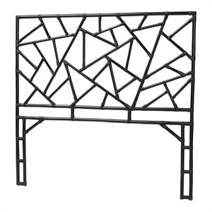 Pemberly Row Black Rattan Queen Standalone Headboard with Geometric Panel