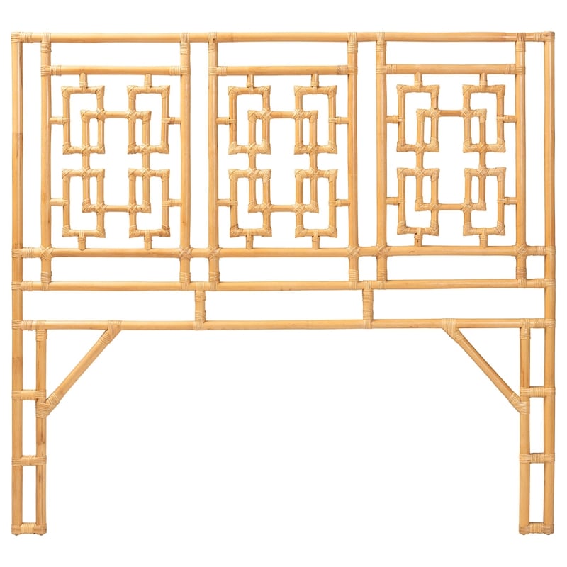 Pemberly Row Natural Rattan Queen Standalone Headboard with Chippendale Design