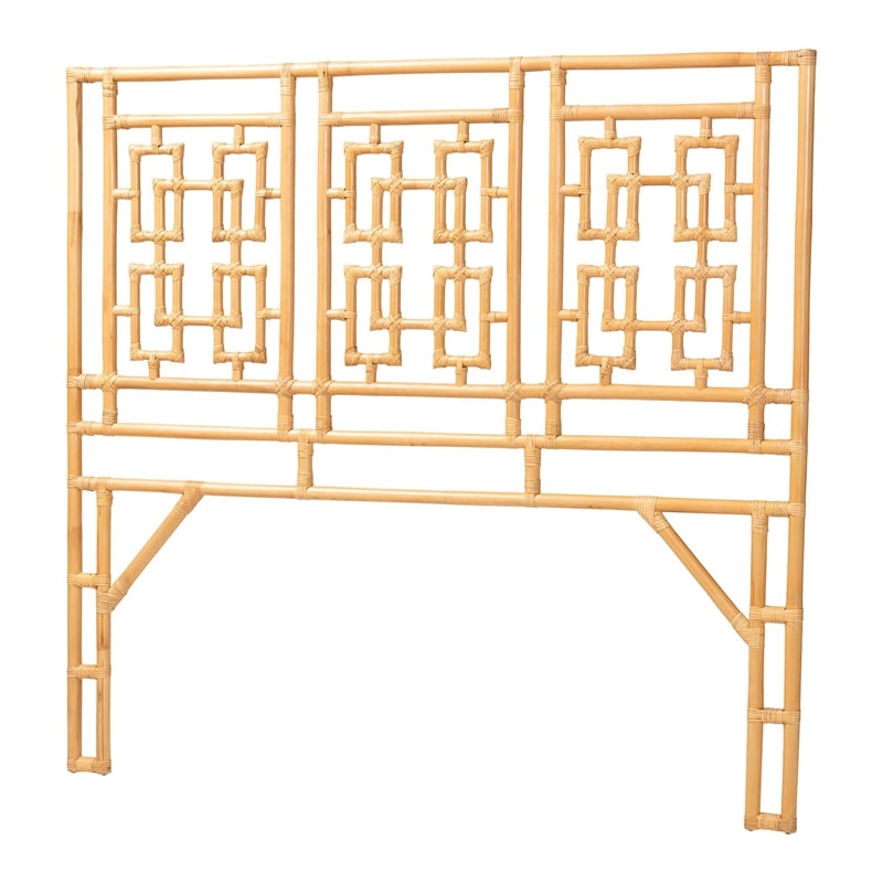 Pemberly Row Natural Rattan Queen Standalone Headboard with Chippendale Design