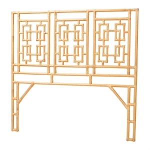 Pemberly Row Natural Rattan Queen Standalone Headboard with Chippendale Design