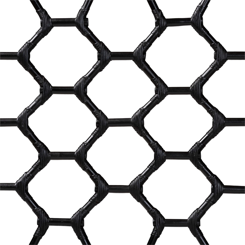 Pemberly Row Black Rattan Queen Standalone Headboard with Hexagon Design