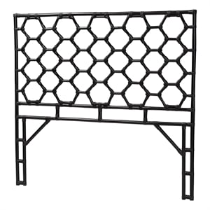 Pemberly Row Black Rattan Queen Standalone Headboard with Hexagon Design