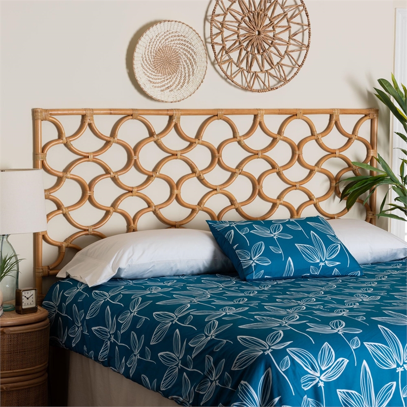 Pemberly Row Natural Rattan King Standalone Headboard with Openwork Panel
