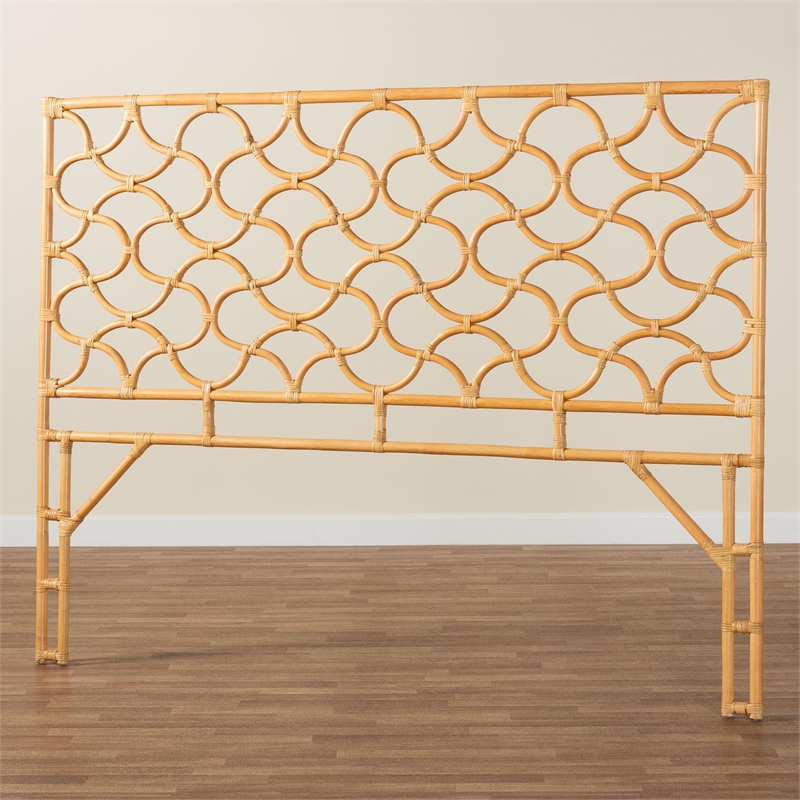 Pemberly Row Natural Rattan King Standalone Headboard with Openwork Panel