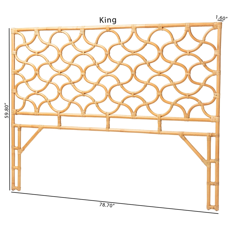 Pemberly Row Natural Rattan King Standalone Headboard with Openwork Panel