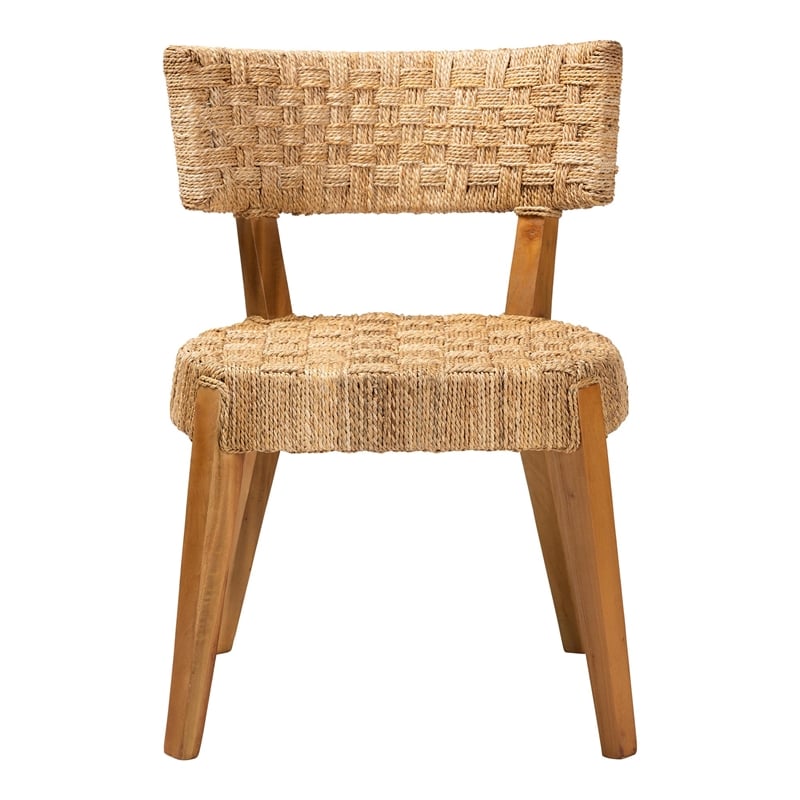 Pemberly Row Seagrass and Mahogany Wood Dining Chair with Curved Back