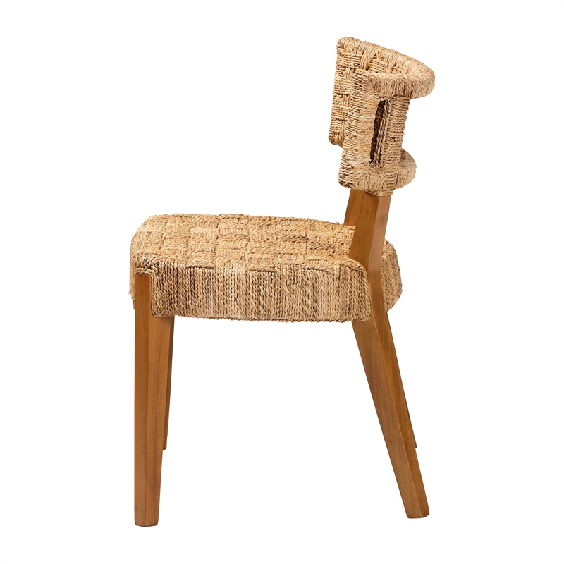 Pemberly Row Seagrass and Mahogany Wood Dining Chair with Curved Back