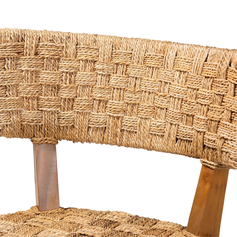 Pemberly Row Seagrass and Mahogany Wood Dining Chair with Curved Back