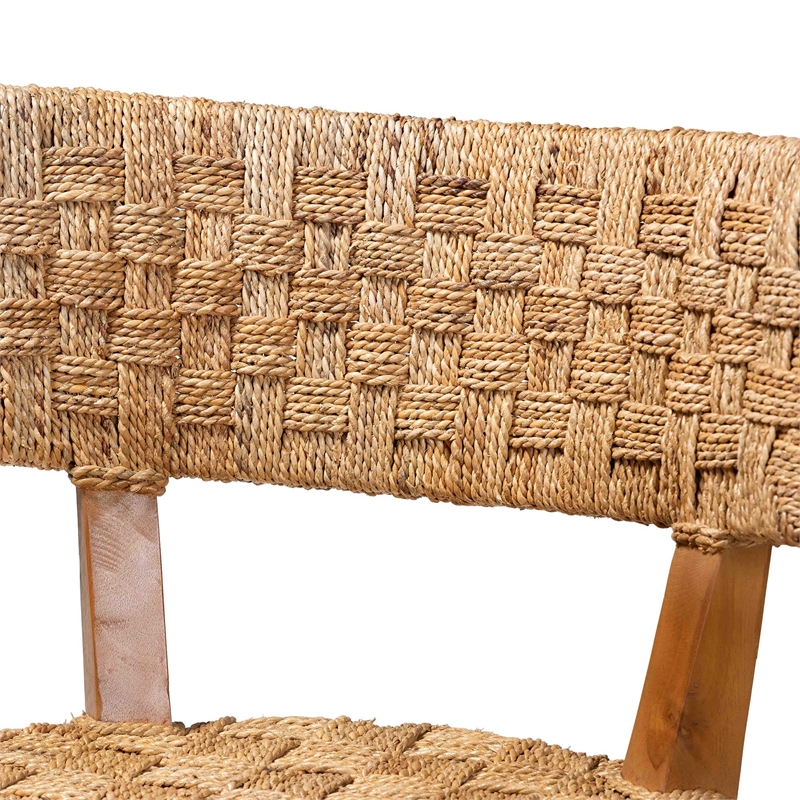 Pemberly Row Seagrass and Mahogany Wood Counter Stool with Footrest