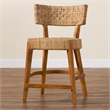 Pemberly Row Seagrass and Mahogany Wood Counter Stool with Footrest